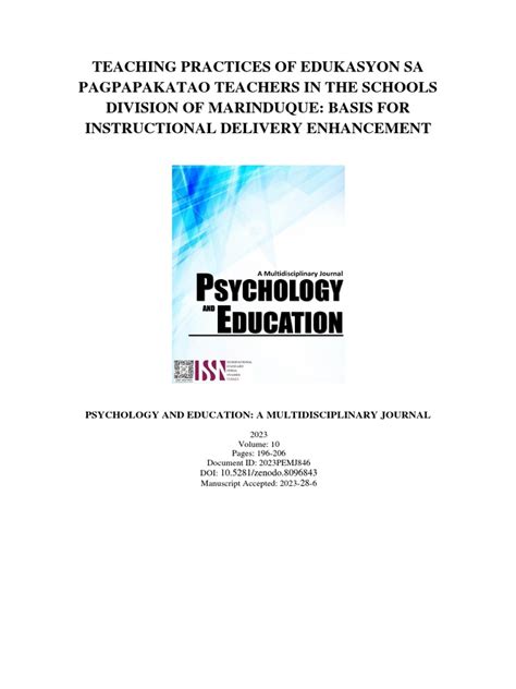 Teaching Practices of Edukasyon sa Pagpapakatao Teachers in .